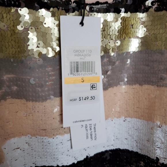 NWT Calvin Klein Sequin Multicolor Stripe Blouse - Picture 3 of 3